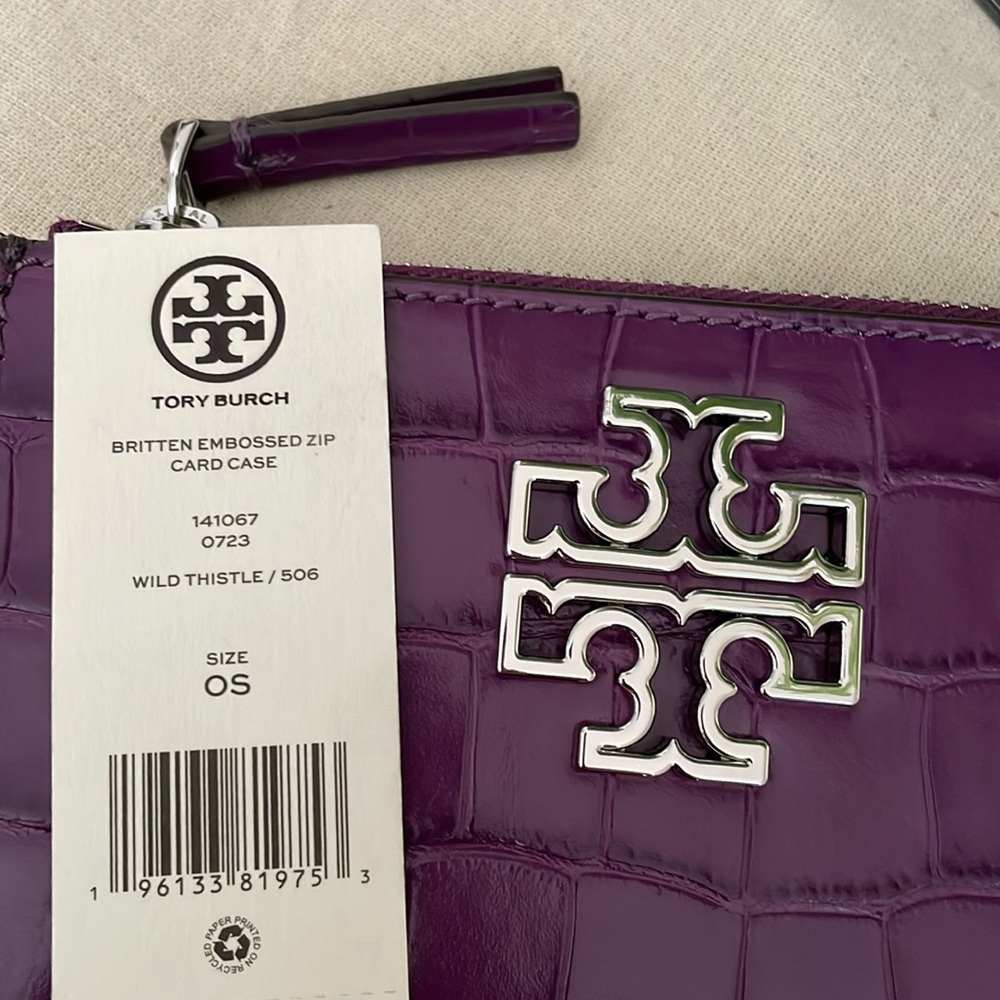 New✨ tory burch britten embossed zip card case wild thistle - Picture 12 of 12